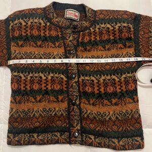 Vintage Alpaca Patterned Button-Up Cardigan - Rust, Forest, Cream